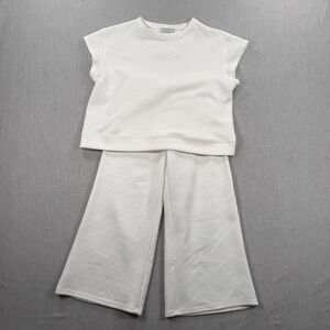 See and Be Seen White Textured Knit 2 Piece Set Top and Wide Leg Pants P7123 S